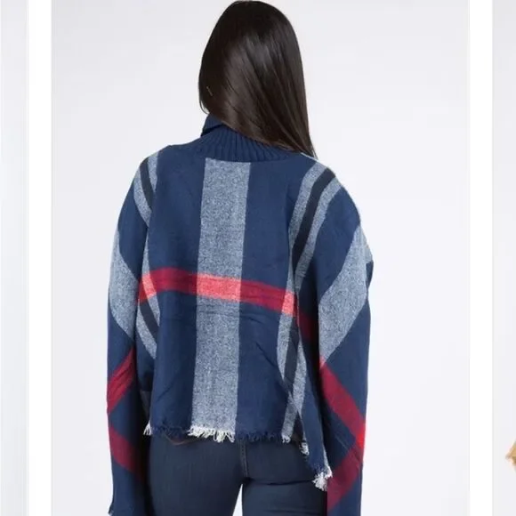 MIRA LUXE NAVY TURTLENECK PONCHO NWT - Picture 5 of 5